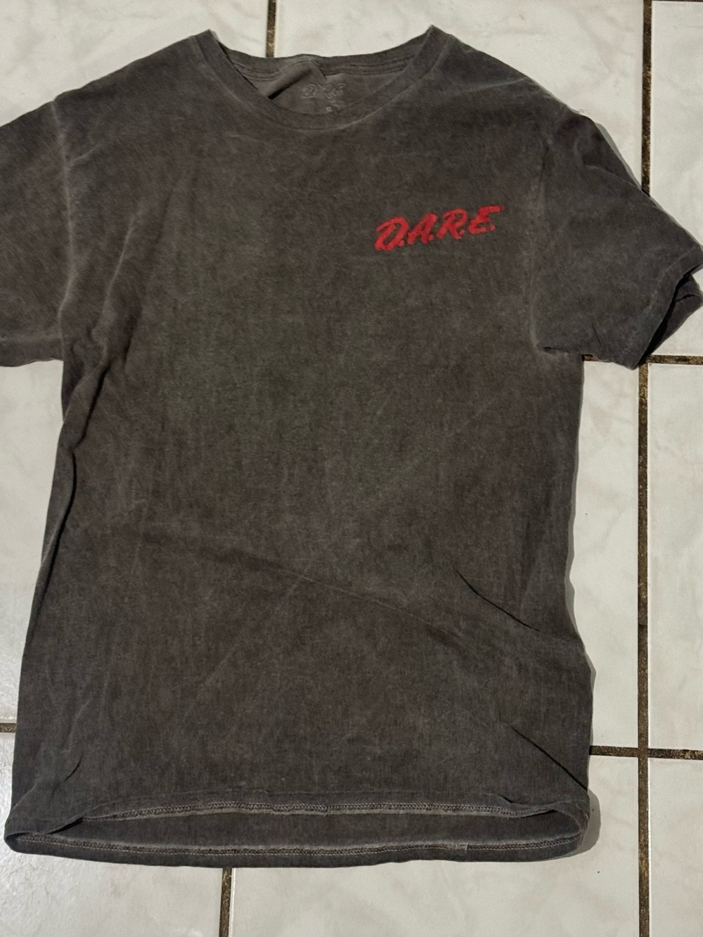 Vintage DARE Washed Black Short Sleeve Tee with Red Chest Script